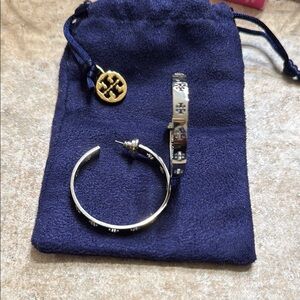Tory Burch Silver Logo Hoops.
